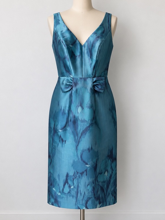 Kay Unger Dresses & Skirts - Kay Unger Blue Abstract Print Sheath Midi Dress Bow Detail Size 6